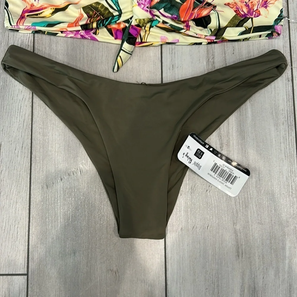 Dippin' Daisy's tropical print olive green 2 piece bikini swimsuit set size S